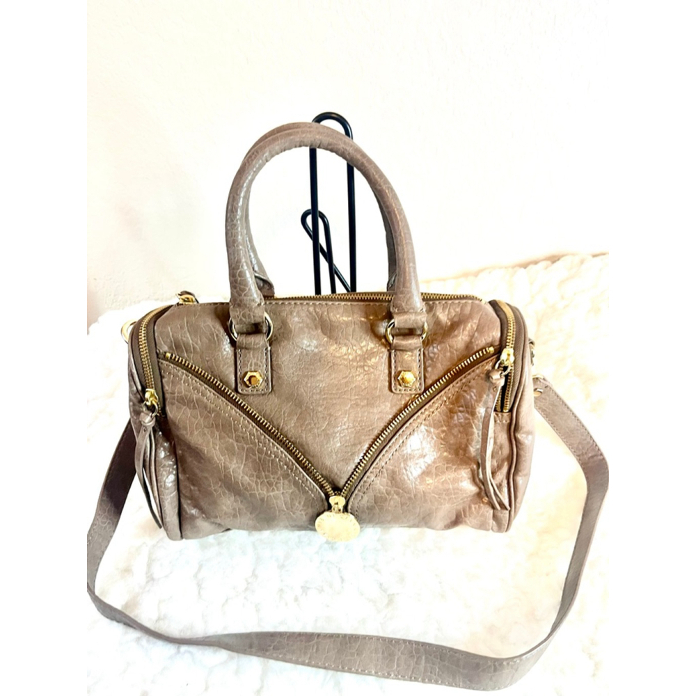 Gianni Bini Gold Brown Leather handbag with crossbody strap